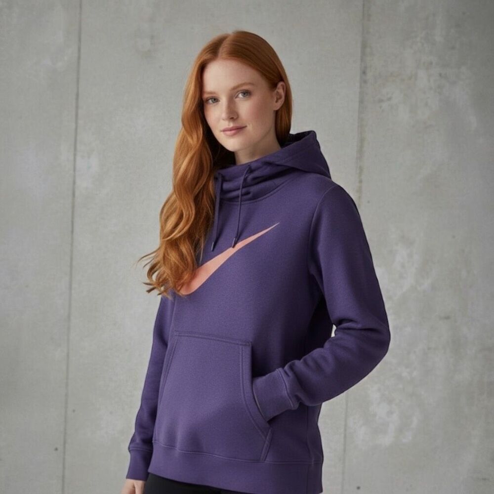 Nike Purple Fleece Cowl Neck Hoodie‎ Large Copper Swoosh Pullover Sweatshirt